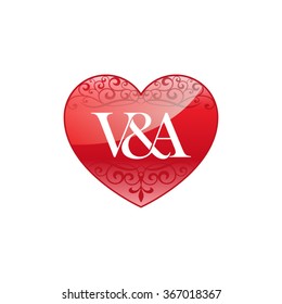 V&A initial letter logo with ornament heart shape