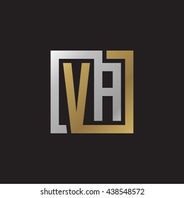 VA initial letters looping linked square elegant logo golden silver black background
