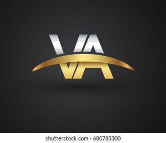 VA initial logo company name colored gold and silver swoosh design. vector logo for business and company identity.
