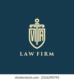 Monograma inicial de VA para bufete de abogados con imagen del logo de la espada y el escudo