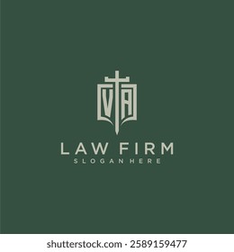 VA initial monogram for law firm with sword and shield logo image