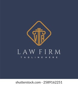 VA initial monogram logo for lawfirm with pillar in creative square design
