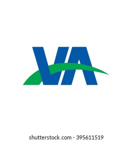 VA initial overlapping swoosh letter logo blue green