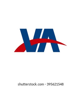 VA initial overlapping swoosh letter logo blue red