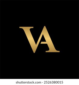 Diseño de logotipo de iniciales VA en color dorado
