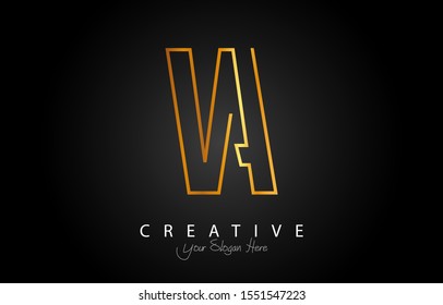 VA Letter Design Logo Concept with gold Colors. Letter VA Logotype Shiny Vector Illustration