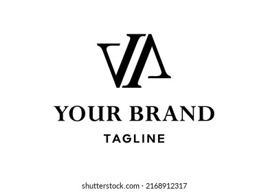 VA letter logo design, icon, symbol, initial, monogram. Combination of V and A letter monogram logo in serif typeface. Very suitable for lawyer, fashion or personal brand.