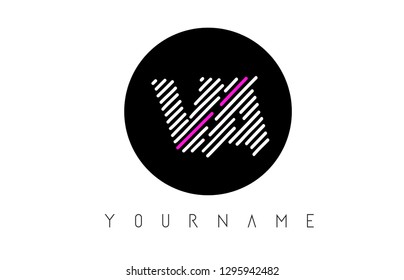VA Letter Logo Design with White Lines and Black Circle Vector Illustration