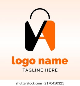 VA lettering logo bag, business, shopping, gift, luggage, transportation, market, fashion, orange and black