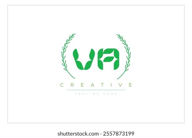 VA letters eco logo with leaf. Fresh nature and healthy leaf logo design.