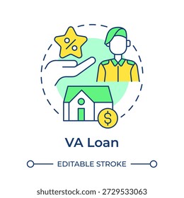 VA loan multi color concept icon. Home ownership, interest rate. Military veterans. Round shape line illustration. Abstract idea. Graphic design. Easy to use in presentation, booklet