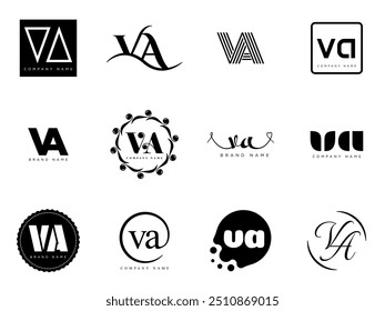 VA logo company template. Letter v and a logotype. Set different classic serif lettering and modern bold text with design elements. Initial font typography. Collection trendy business identity.