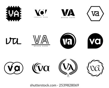 VA logo company template. Letter v and a logotype. Set different classic serif lettering and modern bold text with design elements. Initial font typography. Collection trendy business identity.