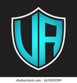 VA Logo monogram with shield shape isolated blue colors on outline design template