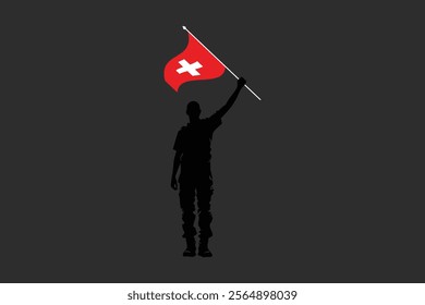 vA Man holding a Switzerland flag, Switzerland flag vector graphic, Switzerland country flag is a symbol of freedom, National Switzerland flag, vector illustration
