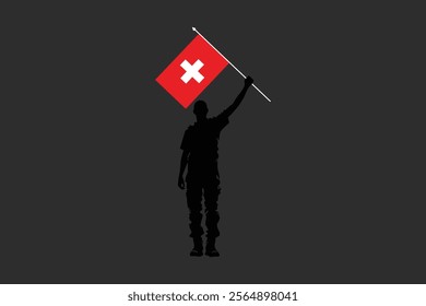 vA Man holding a Switzerland flag, Switzerland flag vector graphic, Switzerland country flag is a symbol of freedom, National Switzerland flag, vector illustration
