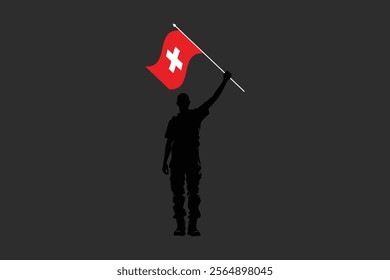 vA Man holding a Switzerland flag, Switzerland flag vector graphic, Switzerland country flag is a symbol of freedom, National Switzerland flag, vector illustration
