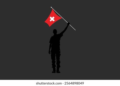 vA Man holding a Switzerland flag, Switzerland flag vector graphic, Switzerland country flag is a symbol of freedom, National Switzerland flag, vector illustration
