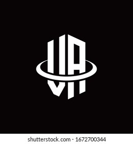Logotipo de monograma en forma de hexágono y rodeado de un anillo