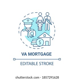 VA Mortgage Concept Icon. Veterans Affairs Type Idea Thin Line Illustration. Direct Home Loan. Military Benefits. Refinance Rate. Vector Isolated Outline RGB Color Drawing. Editable Stroke