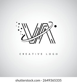 VA Orbit Monogram Logo - Futuristic Minimal Letter mark with Circular Line Art, Tech-Inspired Dots and Space Motion Concept for Modern Branding Identity (Logotipo de Monograma de Órbita VA - Marca de Letra Mínima Futurista com Linha de Arte Circular, Pontos Inspirados na Tecnologia e Conceito de Movimento Espacial para Identidade de Marca Moderna)
