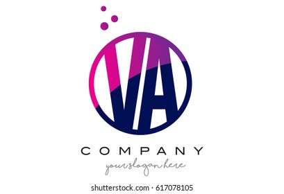 VA V A Circle Letter Logo Design with Purple Magenta Dots Bubbles Vector Illustration