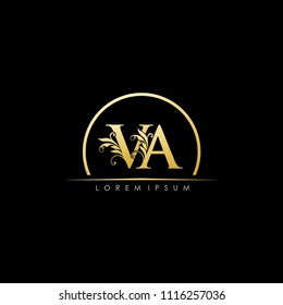 VA V A GOld letter logo with luxury floral design.