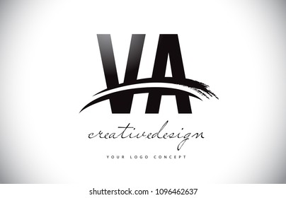 VA V A Letter Logo Design with Swoosh and Black Brush Stroke. Modern Creative Brush Stroke Letters Vector Logo