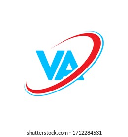 VA V A letter logo design. Initial letter VA linked circle upercase monogram logo red and blue. VA logo, V A design