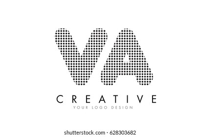 VA V A Letter Logo Design with Black Dots and Bubble Trails.