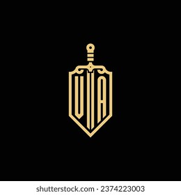VA vintage shield and sword initial logo in high quality professional design that will print well across any print media