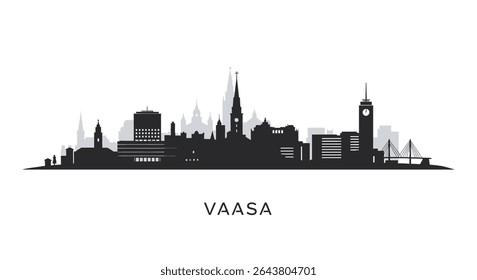 Vaasa Finland with City Skyline, and Black Silhouette.