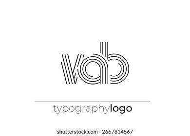 Logotipo moderno da tipografia geométrica VAB. Composição moderna e elegante com uma ilustração de logotipo de tipografia monocromática projetada com linhas intrincadas.