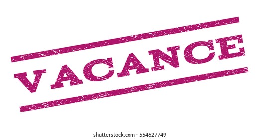 Vacance watermark stamp. Text tag between parallel lines with grunge design style. Rubber seal stamp with dirty texture. Vector purple color ink imprint on a white background.