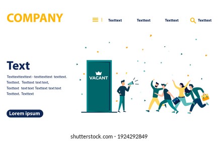 Vacancy announcement, recruitment agency, crowd of job seekers, vector illustration isolated background, flat style web banner illustration, mobile website, landing page template.