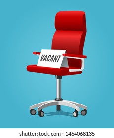 Vacancy Chair. Isolated Empty Office Chair On Blue, Vacant Free Work Seat, Hanging Concept Vector Illustration