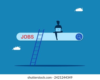 Vacancy concept. man searching for work on the search bar 