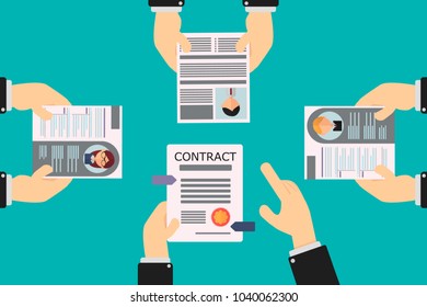 vacancy, hiring of personnel. The recruiter chooses an applicant through the curriculum. The new employee will sign the contract
