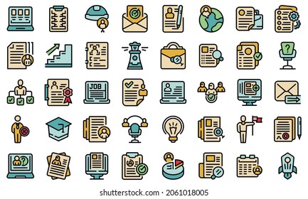 Vacancy icons set outline vector. Job cv. Hiring portfolio