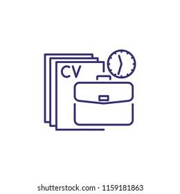 Vacancy line icon. CV, case, clock. Job hunting concept. Can be used for topics like work search, career, recruitment
