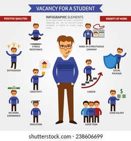 Vacancy for a student infographic elements, Headhunter, Search job. Looking for employee.
Search work, Education, Enthusiasm, Careers. Stock vector