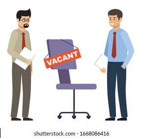 Vacancy workplace. Two job seekers for one vacancy. Personnel. HR management. Vector flat illustration