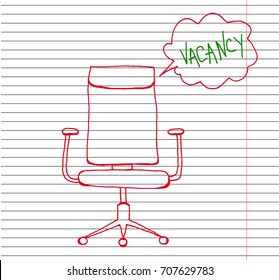 Vacant chair on copybook background. The place is vacant, the vacancy employee, illustration office chair. Vector illustration.