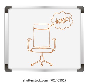 Vacant chair on flip chart background. The place is vacant, the vacancy employee, illustration office chair. Vector illustration.