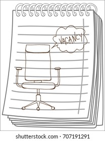 Vacant chair on notebook background. The place is vacant, the vacancy employee, illustration office chair. Vector illustration.