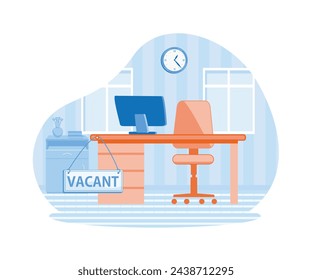 Vacant job position. Workplace, workspace with no people. Staff search. Job opportunity, employment possibility concept. flat vector modern illustration 