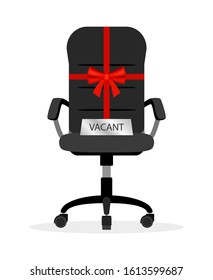 Vacant office chair. Empty office place with red bow, employment recruiting position, recruitment interview seat, staff wanted hunting sign