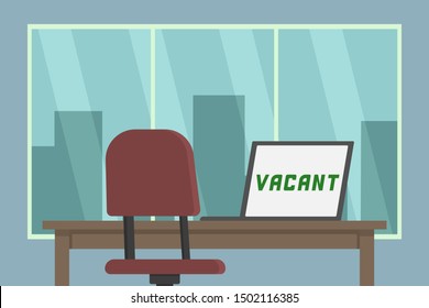 Vacant position. Back view of empty workplace. Vector illustration.