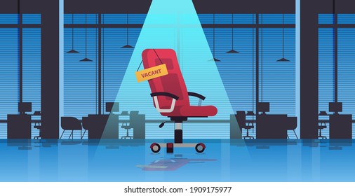 vacant sign on armchair business hiring recruiting concept office interior horizontal vector illustration