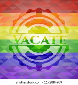 Vacate emblem on mosaic background with the colors of the LGBT flag
